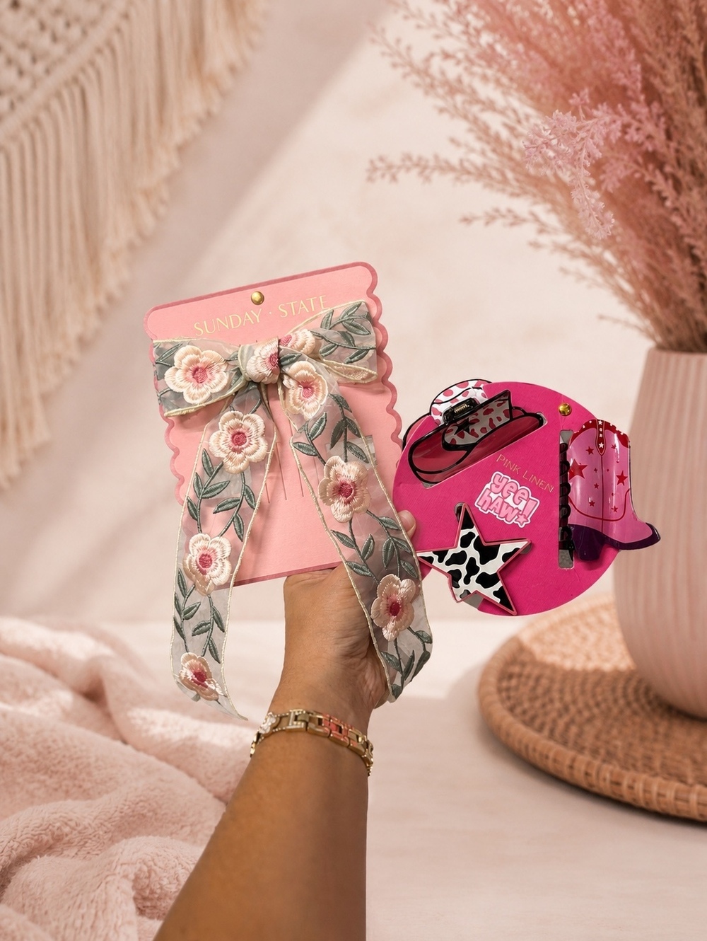 NWT Coquette Bow Cowgirl Hair Clip Bundle Pink Western Bachelorette Country